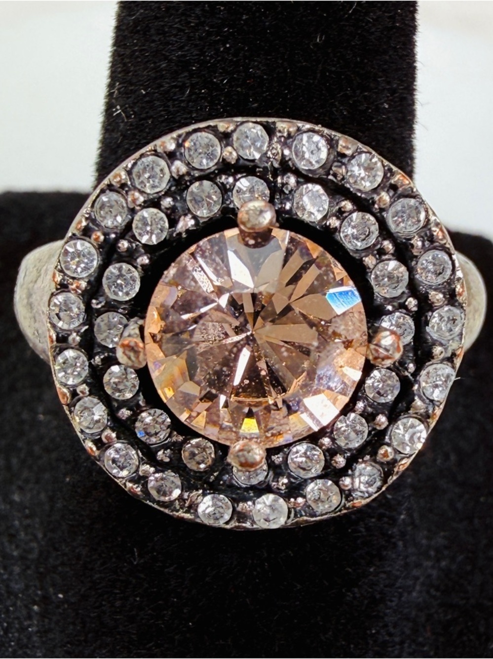 Vintage antique aged Silvertone bling ring size 6 3/4